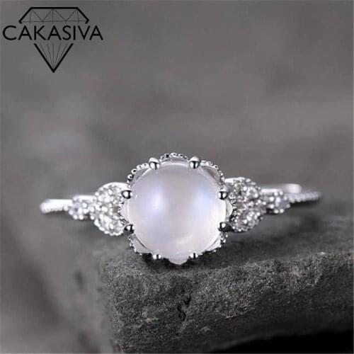 Womens 925 Sterling Silver Moonstone Ring White Opal Ring Engagement Band Silver Jewelry Ring Wholesale