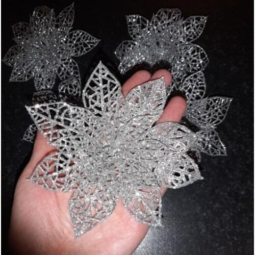 10pcs Large Artificial Gold ,Silver,Red Christmas Flower Heads For Home Wedding Decoration DIY Christmas Tree Silk Flowers 6z