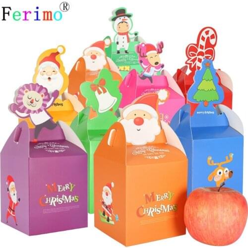 100pcs Christmas gift box carton Christmas apple candy box hand portable cookie boxes gift packing box party supply favors decor