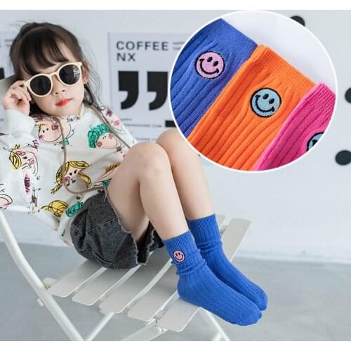 3 Pairs Children Socks Funny Happy Smile Face Embroidery Cotton Socks Heap Heap Socks Boys Girls