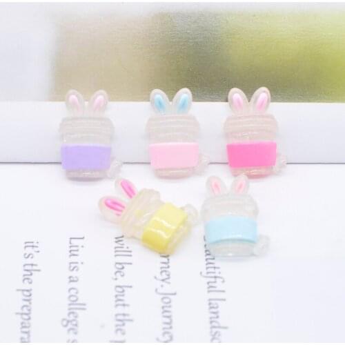 40Pcs Mini 3D Simulation Rabbit Water Cup SweetPlanar Resin Flatback Home Decoration Phone Shell DIY Crafts Accessories