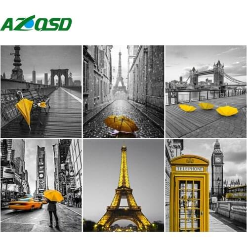 AZQSD Picture By Number City Landscape Handpainted Oil Painting Gift Paint By Numbers Street Black Yellow Series Kits Home Decor