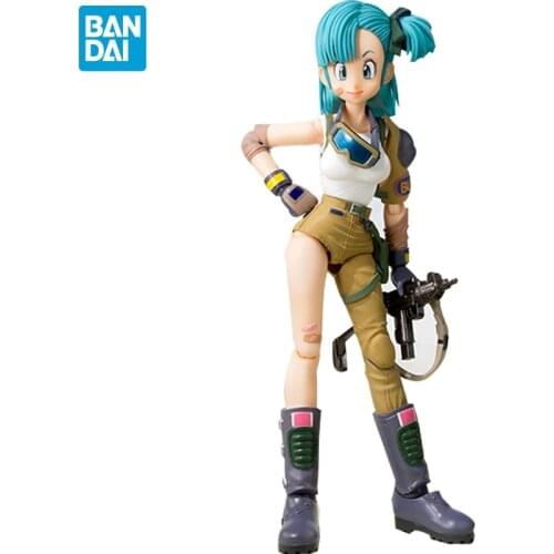 BANDAI SHF Original Dragon Ball Anime Bulma Locomotive Clothing Action Figure Toys Super Saiya Bulma Young Ver Model Ornaments