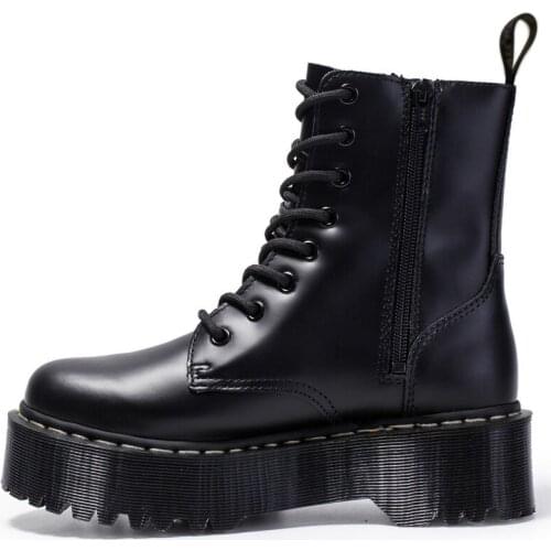 Brand 35~42 Women Winter Genuine Leather Platform Boots Black Ankle Boots Motorcycle Thick Heel Platform Boots Booties Heels