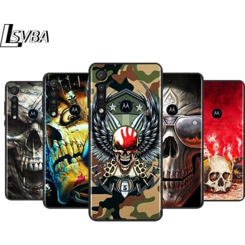 Horror Skull Art for Motorola G9 G8 G E7 E6 One Play Marco Hyper Fusion Stylus Power Edge Plus Black Phone Case