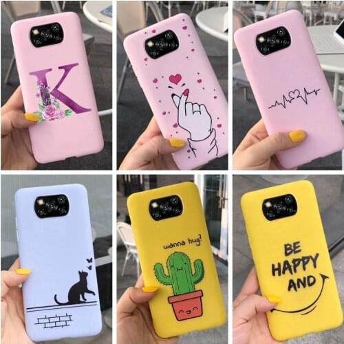 Silicone Phone Case For Xiaomi Poco X3 NFC M2 F2 Pro X2 Back Cover Cute Cartoon Letters Soft TPU Full Covers on POCOX3 X 3 Coque
