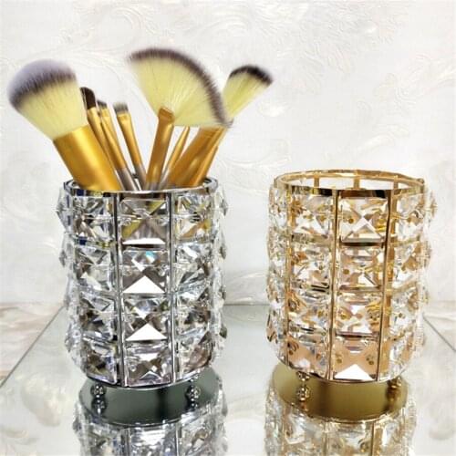 Europe Metal Makeup Brush Storage Tube Eyebrow Pencil Organizer Bead Crystal Jewelry Box Valentines Day Gift