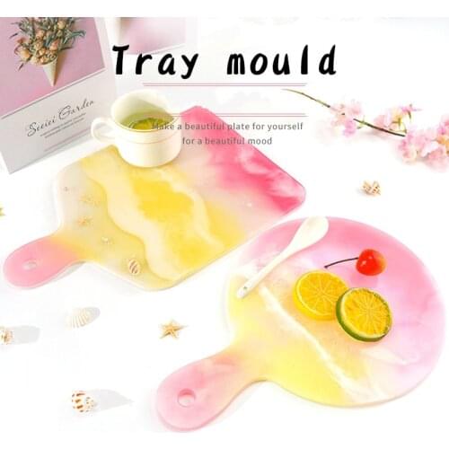 DIY Resin Handle Tray Mold Coaster Fruit Tea Cup Pad Plate Crystal UV Epoxy Slicone Mold Home Decoration Craft Art Molds