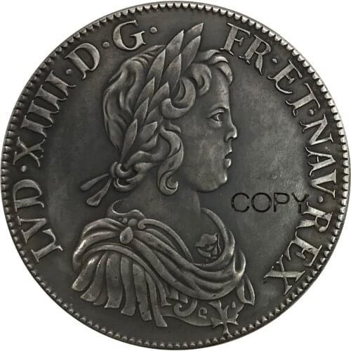 France Kingdom 1 Ecu Louis XIV 1643 Plated Silver Copy Coins