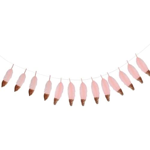 Feather Garland Rose Gold Glitter Dipped Soft Feather Banner for Bedroom Bohemian Teepee Decorations Boho Theme Wedding Bridal B