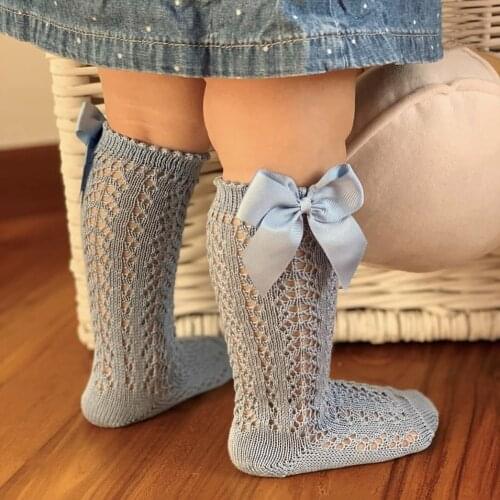 Girls Knee High Socks Bows Breathable Soft Children Cotton Socks Hollow Out Newborn Infant Baby Long Socks 0-3 Years socks