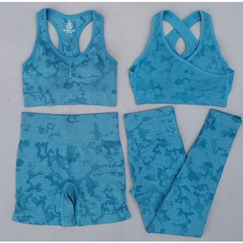 Camo Seamless Yoga Set Women Fitness Clothing Gym Sets Sport Bras High Waist Leggings Shorts Sports Suits Workout Sportswear