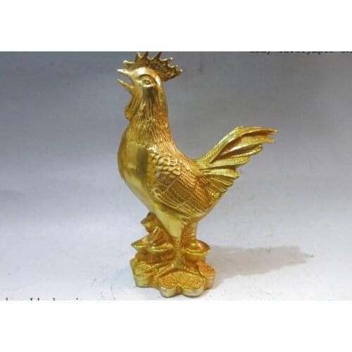 China bronze gild carved beautiful Good luck rooster sculpture Statue