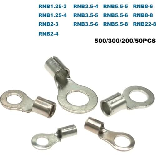 Ring Bare Cord End Crimp Terminals Electrical Naked Wire Cable Connector RNB1.25~RNB22 Ferrules 0.5-25mm2 22-4AWG 500/50Pcs