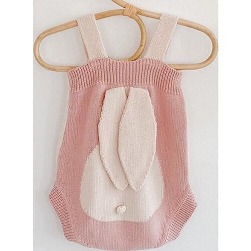 Spring Autumn Baby Boys Girls Rompers Baby Clothes Rabbits Ears Knit Rompers Infant Boys Girls Vest Triangle Rompers