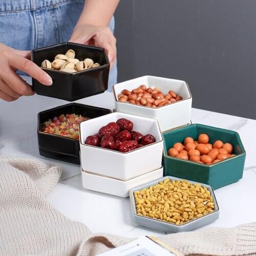 Creative Ceramic Hexagonal Fruit Salad Bowl Table Decoration Hotel Service Tray Kitchen Storage Supplies Ceramic Mixing Bowl