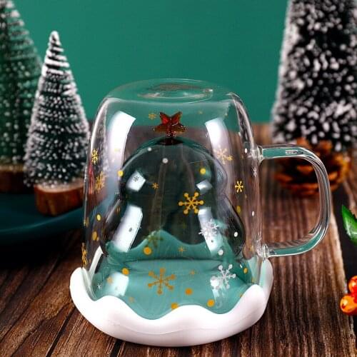 Creative 3D Transparent Double Anti-Scalding Glass Christmas Tree Star Cup Coffee Cup Milk Juice Cup Childrens Christmas Gift