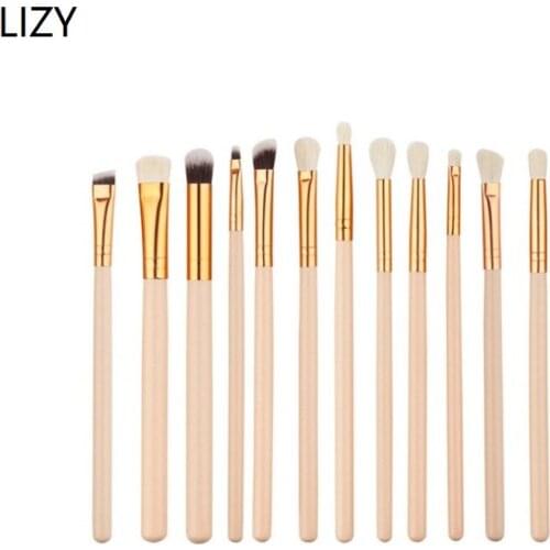 LIZY 12pcs Eye Makeup Brushes Eye Shadow Blending Wood Handle Eyelash Cosmetic Beauty Tools Eyebrow eyeliner Set Professional