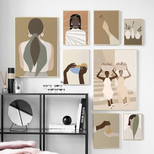 Fashion Girl Avocado Leaf Vintage Abstract Wall Art Canvas Painting Nordic Posters And Prints Wall Picture For Living Room Decor