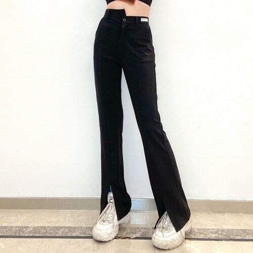 Fashion Black Flared Jeans Women Girls Mom High Waist Aesthetic Patchwork Streetwear Trouser Pants
