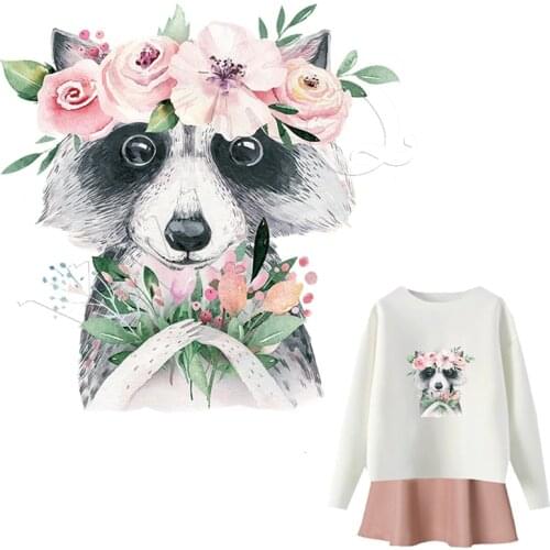 A-Level Washable Patch Raccoon Flower Iron On Heat Transfer Fashion Stickers Diy Accessory Clothes Patches For Jackets Iron On