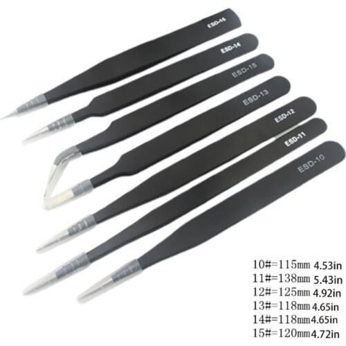 066E Durable Sturdy Precision Tweezers Set 7 PCS Tweezer Kit Anti-Static Stainless Steel Curved Tweezers for Jewelry