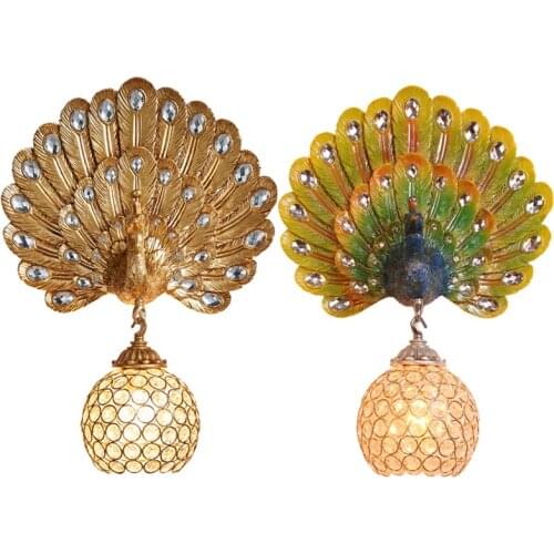 Peacock Wall Lamp Gold Silver White Colorful Art Bird Light Wall Sconce Modern Lighting Fixture Living Room Home Decor Luminaire