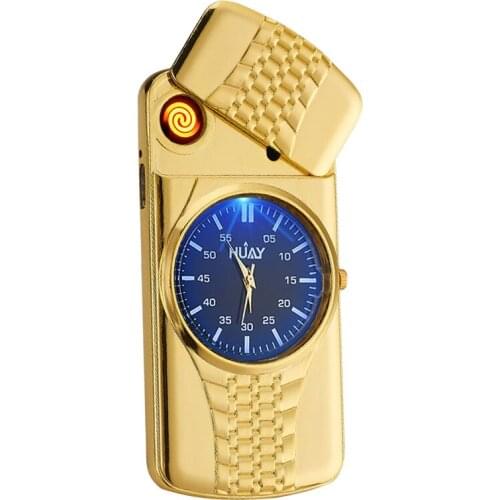 New USB Lighter Watch Mens Casual Quartz Wristwatches with Windproof lighters Flameless Cigarette Cigar Lighter