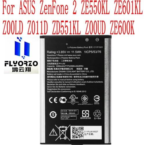 100% New High Quality 2900mAh C11P1501 Battery For ASUS Zen Fone 2 ZE550KL ZE601KL Z00LD Z011D ZD551KL Z00UD ZE600K Mobile Phone