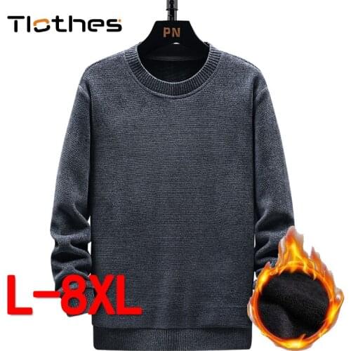 Solid Color Knitted Sweaters Mens Clothing Autumn Winter Fleece Warm Pullover O Neck Long Sleeve Loose Sweater Brand Men Casual