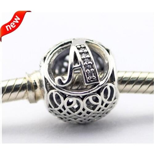 Fits for Pandora Bracelets Alphabet A Charms with Clear Cubic Zirconia 100% 925 Sterling Silver Beads Free Shipping