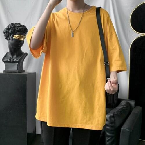 Casual Streetwear Tee White Korean T-Shirt Men Oversized Solid Harajuku t Shirts Half Sleeve 2021 Summer Mens 9 Colors