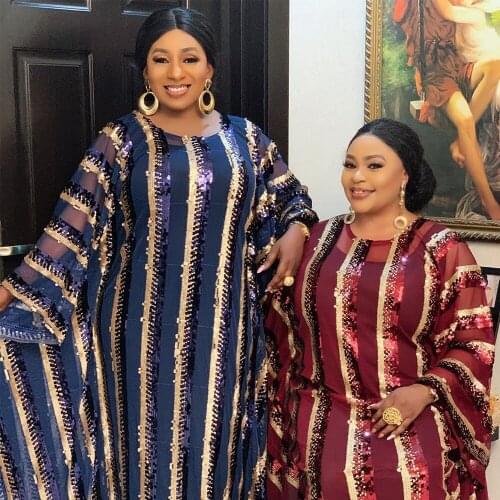 Plus Size African Women Dresses Dashiki Full Sequined Bead Decoration Inner Clothes Abaya Dubai Muslim Africa Boubou Robe