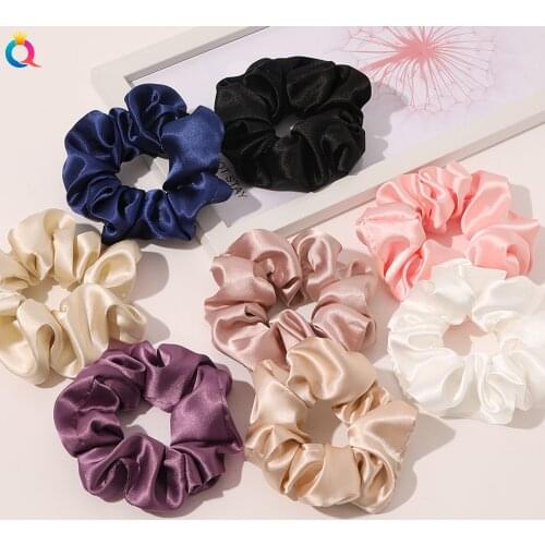 2021 New Silk Satin Scrunchies Women Girls Elastic Hair Rubber Bands Accessories Tie Hair Ring Rope Holder Headdress Headwear