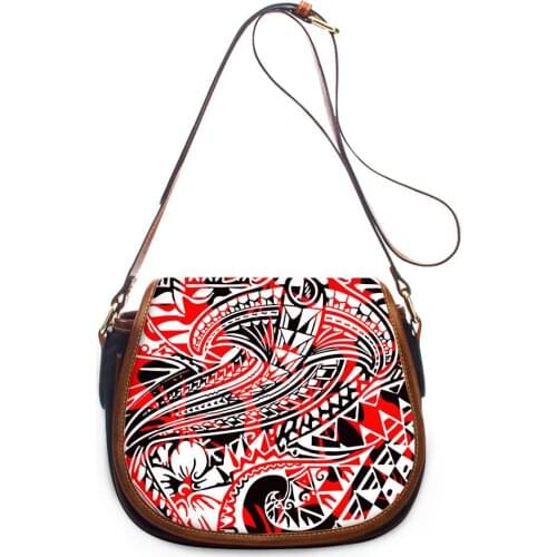 Luxury Saddle Bag Hawaii Polynesian Shoulder Bags PU leather Handbag Women Plumeria Print Small Crossbody Bag Lady Free Dropship