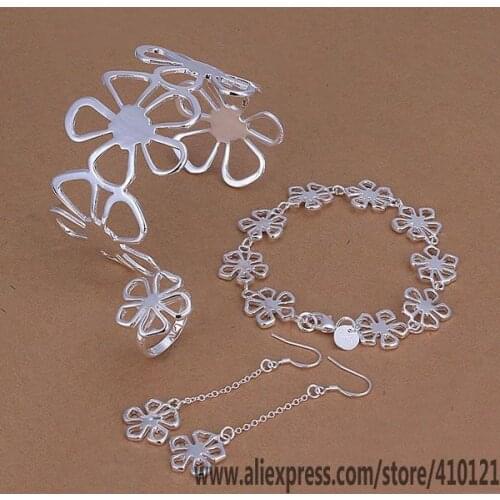 S235 Lucky Charm Silver Color Jewelry Sets For Women Fashion Jewelry Lady Accessories Fashion Flower