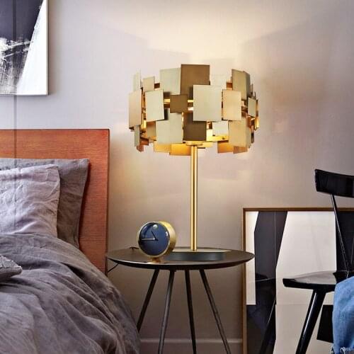 SGROW Gold Stainless Steel Table Light Creative Gold Desk Lamp for Living Room Bedroom Fashion Bedside Lampara Lighting Fixtures