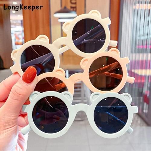 Kids Cute Cartoon Sunglasses Girl Pink Bear Sun Glasses Baby Children Matte Frame Round Glasses Boys UV400 Shades Driver Goggle