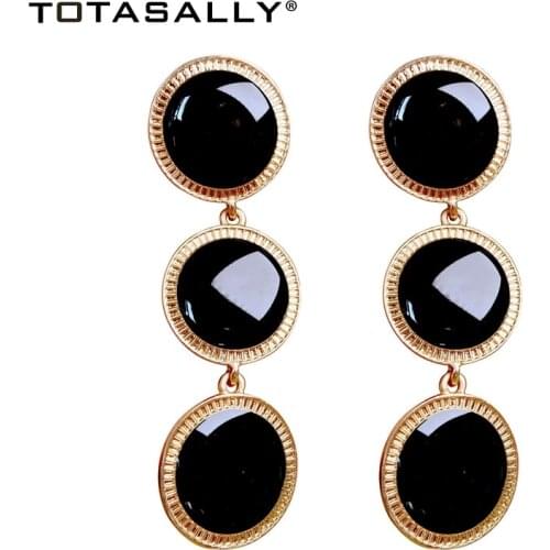 TOTASALLY Fashion Geometric Earrings Long Black/ Red Enamel Circles Hearts Chunky Dangle Earring Womens Party Earring