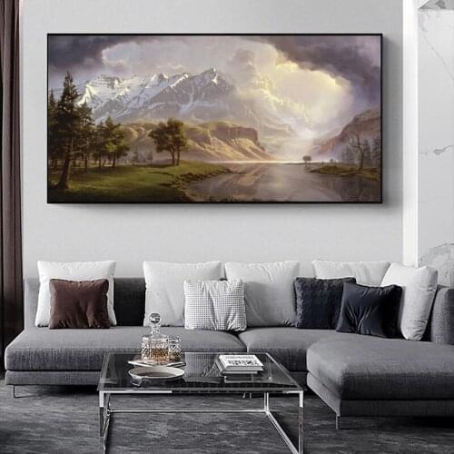 Vintage Nordic Nature Landscape Forest Mountain Tree Pictures Canvas Painting Wall Picture for Living Room Cuadros Home Decor