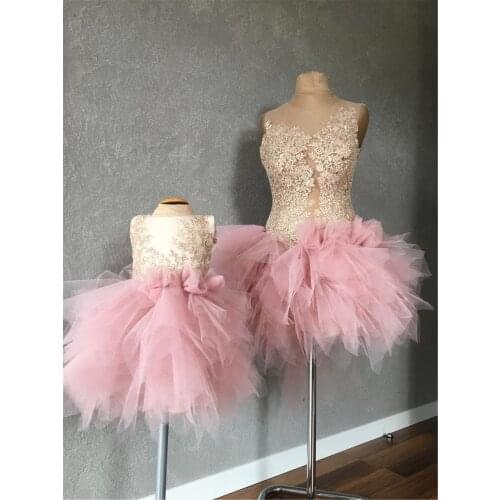 Vintage Lace Pink Mother Daugher Tutu Dresses Mom Girls Matching Birthday Party Dresses Photos Props Dresses Vintage Lace Custom