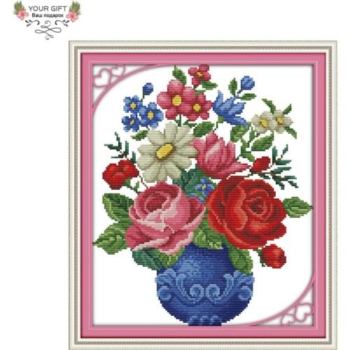 Joy Sunday H376 Free Shipping 14CT 11CT Stamped and Counted Home Decoration Blossom Flowers In Vase Embroidery Cross Stitch