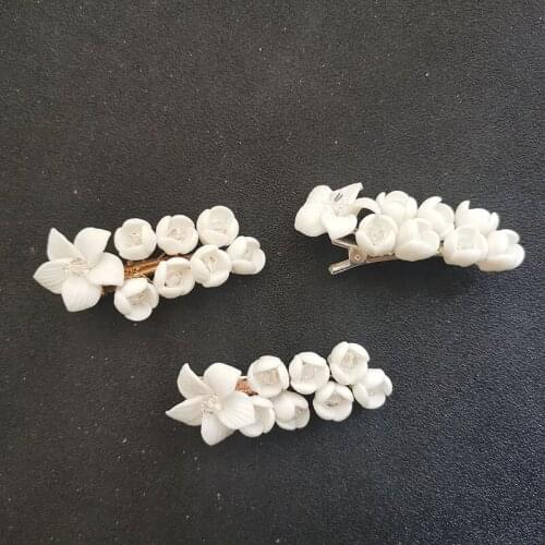 SLBRIDAL Handmade Alloy Ceramic Flower Women Girls Hair Clip Barrettes Fashion Hairgrips Jewelry Bridal Wedding Hair Accessories