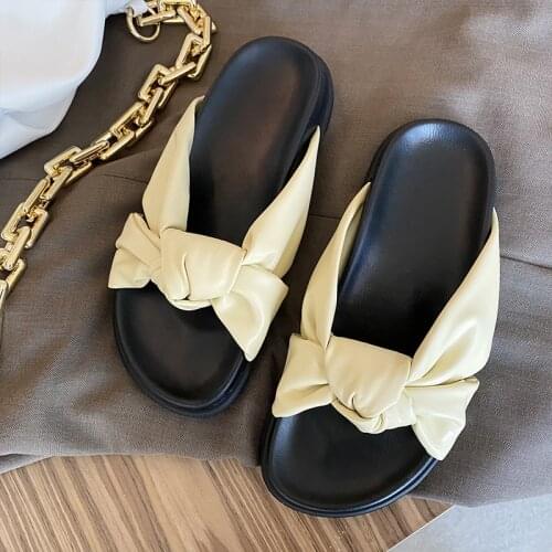 2021 soft bottom bow slippers women leisure beach sandalias mujer outdoor slides shoes woman bow band platform flip flops size 9