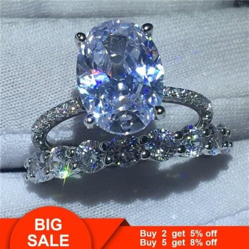Vecalon 2018 Match Finger Ring set 925 Sterling silver oval cut 5A Zircon Cz Engagement Wedding rings for women Fashion Jewelry