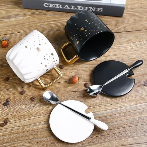 1pcs 400ml Creative Ceramic Couple Mug with Lid Spoon Coffee Milk Beverage Juice Boiled Water Office Home Hospitality Cup
