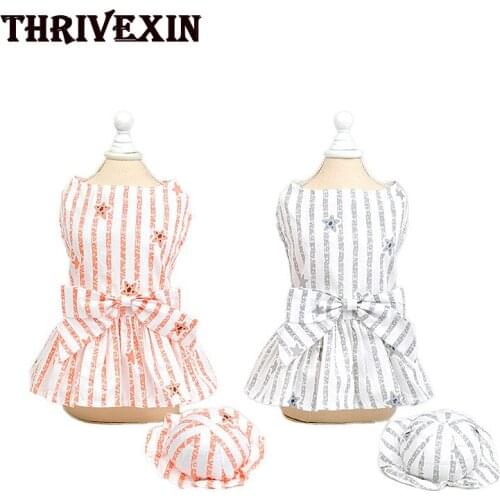 2020Pet Dog Clothes Puppy Pet Clothes Vertical Striped Princess Dress with Hood Hiromi Small and Medium Pet Clothes Cat Dress