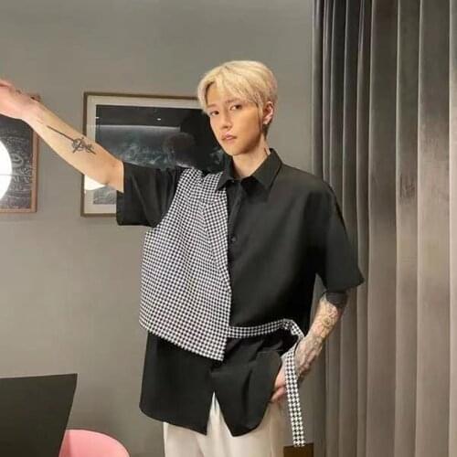 2021 Mens New High-grade Retro Style Lattice Printing Shirts Splicing Short Sleeve Shirts High Quality Camisa Masculina S-3XL