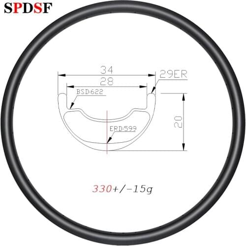 330g SL 29er MTB XC 34mm Wide Carbon Rim Disc Clincher Tubeless 20mm Deep 29inch Mountian Bike Carbon Hoop 29 UD Matte Glossy