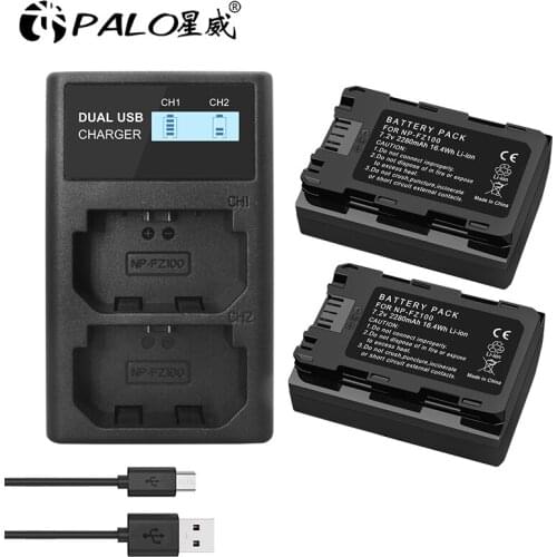 For 2280mAh Sony Battery NPFZ100 NP FZ100 Battery+LCD Dual USB Charger for NP-FZ100 Camera Batteries a9 a7R III a7 III A6600